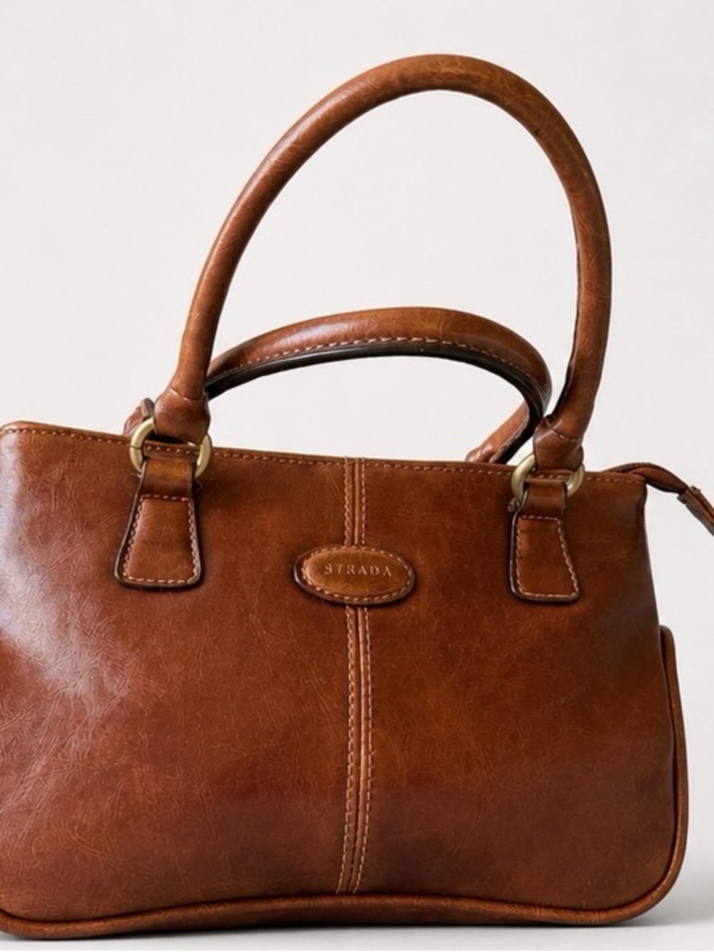Strada Cognac Brown Leather Top-Handle Satchel